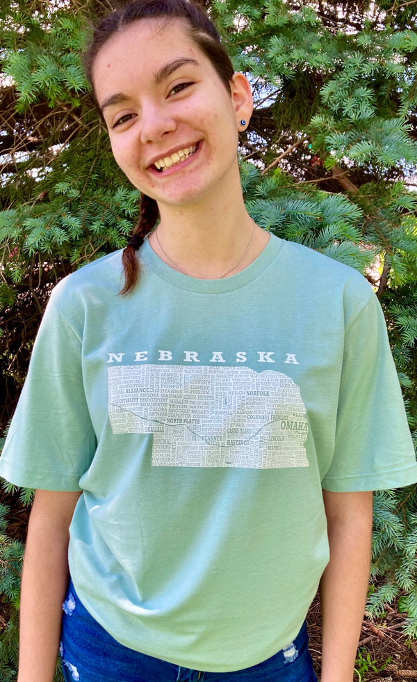 Hometown Nebraska Short Sleeved Tee - Heather Light Sage