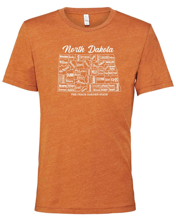 North Dakota Counties Short Sleeved Tee